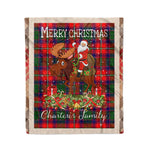 Personalized Gift Plaid Tartan Blanket Clan Charteris With Moose Lover Xmas Gift Santa Riding Christmas Fleece Blanket