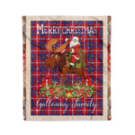Personalized Gift Plaid Tartan Blanket Clan Galloway Red With Moose Lover Xmas Gift Santa Riding Christmas Fleece Blanket