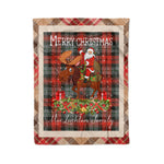 Personalized Gift Plaid Tartan Blanket Clan MacLachlan Weathered With Moose Lover Xmas Gift Santa Riding Christmas Fleece Blanket