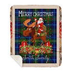 Personalized Gift Plaid Tartan Blanket Clan Smith Modern With Moose Lover Xmas Gift Santa Riding Buffalo Plaid Christmas Sherpa Blanket