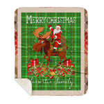 Personalized Gift Plaid Tartan Blanket Clan Forrester Hunting With Moose Lover Xmas Gift Santa Riding Buffalo Plaid Christmas Sherpa Blanket