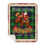 Personalized Gift Plaid Tartan Blanket Clan Donald MacDonald With Moose Lover Xmas Gift Santa Riding Buffalo Plaid Christmas Sherpa Blanket