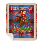 Personalized Gift Plaid Tartan Blanket Clan Newton With Moose Lover Xmas Gift Santa Riding Buffalo Plaid Christmas Sherpa Blanket