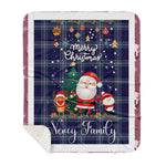 Personalized Gift Tartan Plaid Blanket Clan Nevoy With Funny Santa Snowman Reindeer Merry Christmas Gift Sherpa Blanket, blue plaid sherpa blanket,blue tartan sherpa blanket,Buchan,buffalo plaid sherpa blanket,christmas sherpa blanket,Christmas Throw Blanket