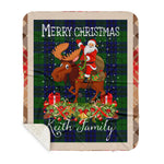 Personalized Gift Plaid Tartan Blanket Clan Keith Modern With Moose Lover Xmas Gift Santa Riding Buffalo Plaid Christmas Sherpa Blanket