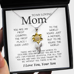 To My Loving Mom Necklace You're The World Necklace Gift For Mom From Son Sunflower Pendant Necklace