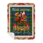 Personalized Gift Plaid Tartan Blanket Clan Newlands With Moose Lover Xmas Gift Santa Riding Buffalo Plaid Christmas Sherpa Blanket