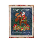 Personalized Gift Plaid Tartan Blanket Clan Cockburn Modern With Moose Lover Xmas Gift Santa Riding Christmas Fleece Blanket