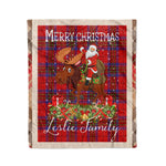 Personalized Gift Plaid Tartan Blanket Clan Leslie Modern With Moose Lover Xmas Gift Santa Riding Christmas Fleece Blanket