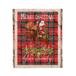 Personalized Gift Plaid Tartan Blanket Clan Glas Red With Moose Lover Xmas Gift Santa Riding Christmas Fleece Blanket