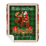 Personalized Gift Plaid Tartan Blanket Clan Logie With Moose Lover Xmas Gift Santa Riding Buffalo Plaid Christmas Sherpa Blanket