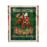 Personalized Gift Plaid Tartan Blanket Clan Cranston Green With Moose Lover Xmas Gift Santa Riding Christmas Fleece Blanket