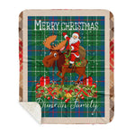 Personalized Gift Plaid Tartan Blanket Clan Duncan Ancient With Moose Lover Xmas Gift Santa Riding Buffalo Plaid Christmas Sherpa Blanket