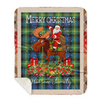 Personalized Gift Plaid Tartan Blanket Clan Watson Ancient With Moose Lover Xmas Gift Santa Riding Buffalo Plaid Christmas Sherpa Blanket