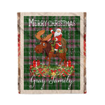 Personalized Gift Plaid Tartan Blanket Clan Gray Hunting With Moose Lover Xmas Gift Santa Riding Christmas Fleece Blanket