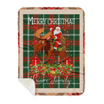 Personalized Gift Plaid Tartan Blanket Clan Prince Of Wales With Moose Lover Xmas Gift Santa Riding Buffalo Plaid Christmas Sherpa Blanket