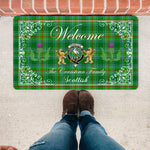 Doormat - Welcome Mat Scottish Clan Cranstoun Ancient Tartan Door Mat, Plaid Doormat With Thistle and Two Lion Scottish