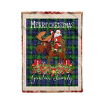 Personalized Gift Plaid Tartan Blanket Clan Gordon Modern With Moose Lover Xmas Gift Santa Riding Christmas Fleece Blanket