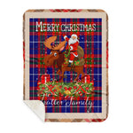 Personalized Gift Plaid Tartan Blanket Clan Trotter With Moose Lover Xmas Gift Santa Riding Buffalo Plaid Christmas Sherpa Blanket