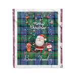 Personalized Gift Tartan Plaid Blanket Clan Bowie With Funny Santa Snowman Reindeer Merry Christmas Fleece Blanket, Home Living Room, Plaid Blanket, Tartan Blanket, Scottish Blanket, Buffalo fleece blanket, Christmas Blanket