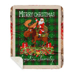 Personalized Gift Plaid Tartan Blanket Clan Lundin With Moose Lover Xmas Gift Santa Riding Buffalo Plaid Christmas Sherpa Blanket