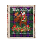 Personalized Gift Plaid Tartan Blanket Clan Armstrong Modern With Moose Lover Xmas Gift Santa Riding Christmas Fleece Blanket