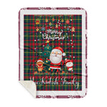 Personalized Gift Tartan Plaid Blanket Clan MacKintosh With Funny Santa Snowman Reindeer Merry Christmas Gift Sherpa Blanket, blue plaid sherpa blanket,blue tartan sherpa blanket,Buchan,buffalo plaid sherpa blanket,christmas sherpa blanket,Christmas Throw Blanket