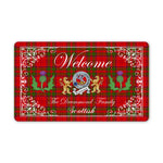 Doormat - Welcome Mat Scottish Clan Badge Drummond Tartan Door Mat, Plaid Doormat With Thistle and Two Lion Scottish