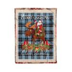 Personalized Gift Plaid Tartan Blanket Clan Clark With Moose Lover Xmas Gift Santa Riding Christmas Fleece Blanket
