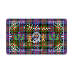 Doormat - Welcome Mat Scottish Clan Badge Carnegie Ancient Tartan Door Mat, Plaid Doormat With Thistle and Two Lion Scottish