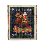 Personalized Gift Plaid Tartan Blanket Clan Galbraith Modern With Moose Lover Xmas Gift Santa Riding Christmas Fleece Blanket