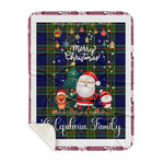 Personalized Gift Tartan Plaid Blanket Clan Colquhoun With Funny Santa Snowman Reindeer Merry Christmas Gift Sherpa Blanket, blue plaid sherpa blanket,blue tartan sherpa blanket,Buchan,buffalo plaid sherpa blanket,christmas sherpa blanket,Christmas Throw Blanket