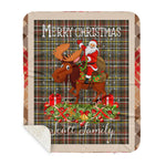 Personalized Gift Plaid Tartan Blanket Clan Scott Weathered With Moose Lover Xmas Gift Santa Riding Buffalo Plaid Christmas Sherpa Blanket