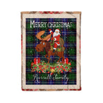 Personalized Gift Plaid Tartan Blanket Clan Russell With Moose Lover Xmas Gift Santa Riding Christmas Fleece Blanket