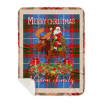 Personalized Gift Plaid Tartan Blanket Clan Newton With Moose Lover Xmas Gift Santa Riding Buffalo Plaid Christmas Sherpa Blanket