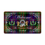 Doormat - Welcome Mat Scottish Clan Badge Chalmers Tartan Door Mat, Plaid Doormat With Thistle and Two Lion Scottish