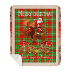 Personalized Gift Plaid Tartan Blanket Clan MacGregor With Moose Lover Xmas Gift Santa Riding Buffalo Plaid Christmas Sherpa Blanket