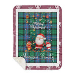 Personalized Gift Tartan Plaid Blanket Clan Morrison Ancient With Funny Santa Snowman Reindeer Merry Christmas Gift Sherpa Blanket, blue plaid sherpa blanket,blue tartan sherpa blanket,Buchan,buffalo plaid sherpa blanket,christmas sherpa blanket,Christmas Throw Blanket