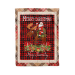 Personalized Gift Plaid Tartan Blanket Clan Hog With Moose Lover Xmas Gift Santa Riding Christmas Fleece Blanket