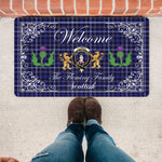 Doormat - Welcome Mat Scottish Clan Fleming Tartan Door Mat, Plaid Doormat With Thistle and Two Lion Scottish