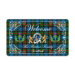 Doormat - Welcome Mat Scottish Clan Badge Fletcher of Dunan Tartan Door Mat, Plaid Doormat With Thistle and Two Lion Scottish