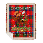 Personalized Gift Plaid Tartan Blanket Clan Nicolson Modern With Moose Lover Xmas Gift Santa Riding Buffalo Plaid Christmas Sherpa Blanket