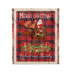 Personalized Gift Plaid Tartan Blanket Clan Robertson Modern With Moose Lover Xmas Gift Santa Riding Christmas Fleece Blanket