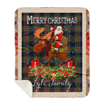 Personalized Gift Plaid Tartan Blanket Clan Lyle With Moose Lover Xmas Gift Santa Riding Buffalo Plaid Christmas Sherpa Blanket