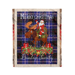 Personalized Gift Plaid Tartan Blanket Clan Dunlop Modern With Moose Lover Xmas Gift Santa Riding Christmas Fleece Blanket