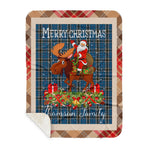 Personalized Gift Plaid Tartan Blanket Clan Thomson Dress With Moose Lover Xmas Gift Santa Riding Buffalo Plaid Christmas Sherpa Blanket