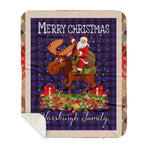 Personalized Gift Plaid Tartan Blanket Clan Horsburgh With Moose Lover Xmas Gift Santa Riding Buffalo Plaid Christmas Sherpa Blanket
