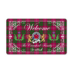 Doormat - Welcome Mat Scottish Clan Badge Crawford Modern Tartan Door Mat, Plaid Doormat With Thistle and Two Lion Scottish