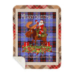 Personalized Gift Plaid Tartan Blanket Clan Rutherford With Moose Lover Xmas Gift Santa Riding Buffalo Plaid Christmas Sherpa Blanket