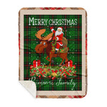 Personalized Gift Plaid Tartan Blanket Clan Primrose With Moose Lover Xmas Gift Santa Riding Buffalo Plaid Christmas Sherpa Blanket